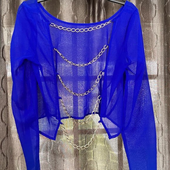 Charlotte Russe sheet electric blue top with gold chain link details - Picture 8 of 10